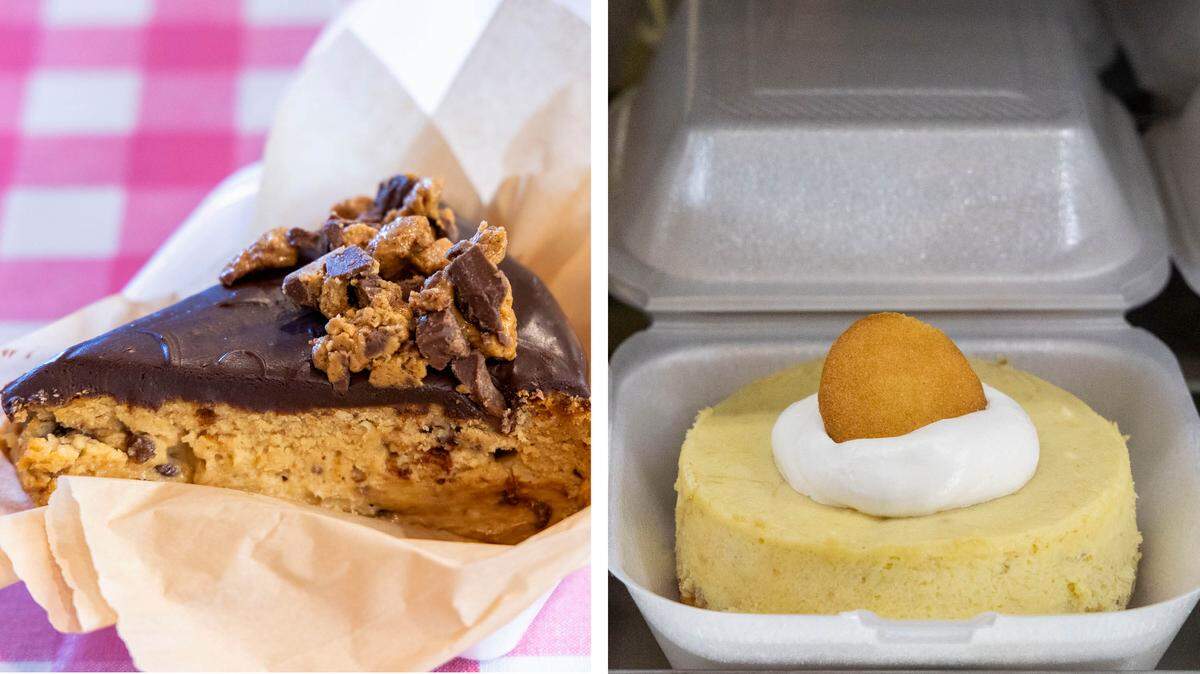 All the desserts at The Drive-In Diner are homemade by the owners, including many varieties of cheesecake like Reese’s, left, and banana pudding.