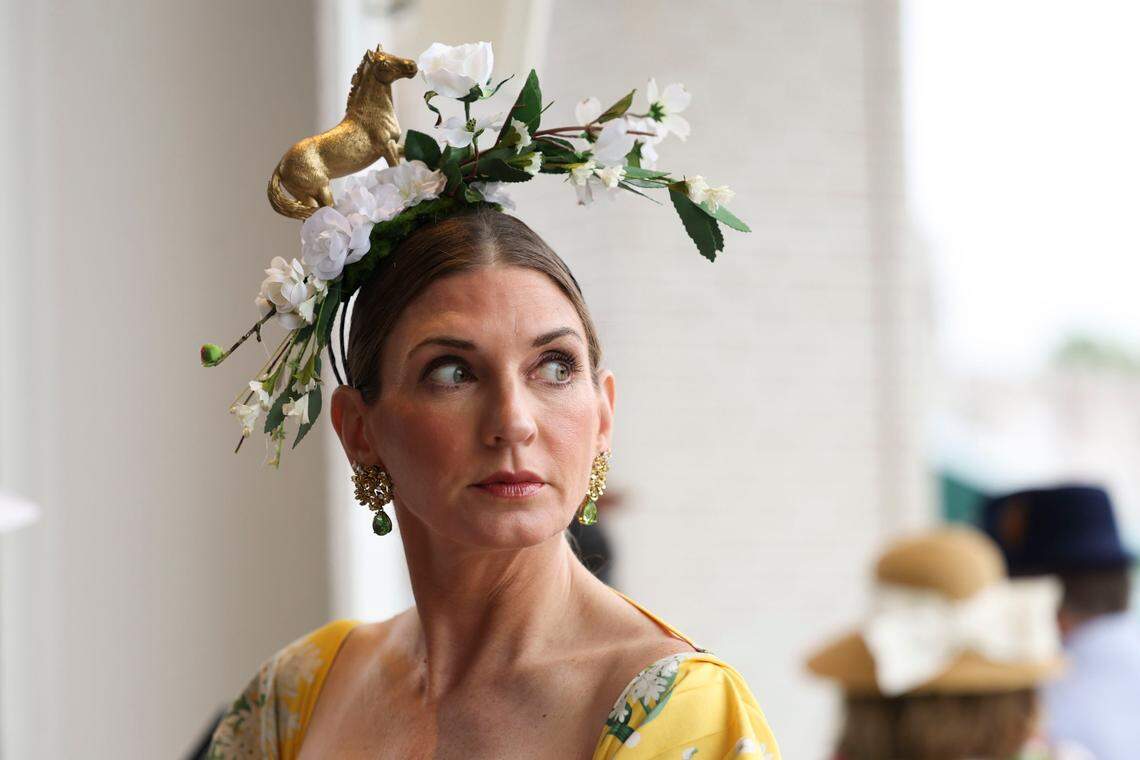 Emily Stanley wore a hat from Etsy during Kentucky Derby 151 at Churchill Downs May 3, 2025.&nbsp;&nbsp;