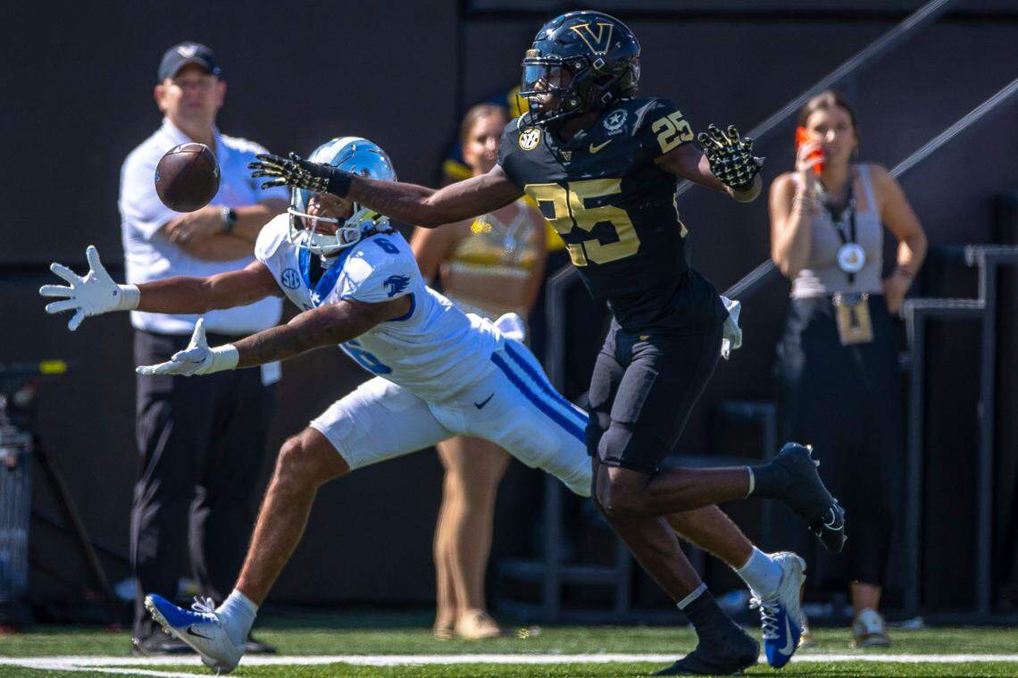 Kentucky wide receiver Dane Key made four catches for 58 yards and a touchdown against Vanderbilt last Saturday after going without a catch for the first time in his college career against Akron a week earlier.