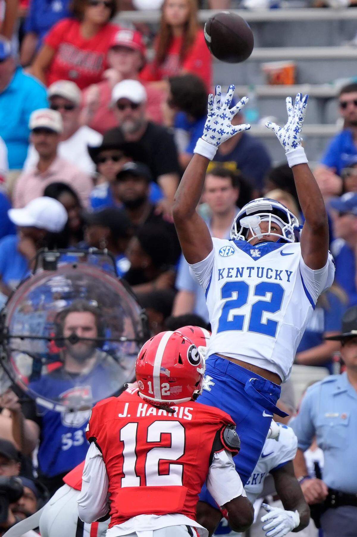 Kentucky wide receiver Cameron Miller (22) didn’t play in the Wildcats’ first four games, but he showed potential late in a loss at Georgia on Oct. 4.