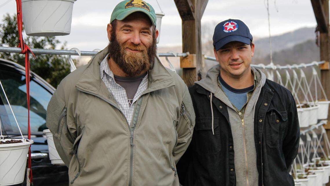 Michael Lewis, left, is the director and Mark Walden is organic production manager for Growing Warriors, a project that provides education and mentoring to veterans as they learn to farm.