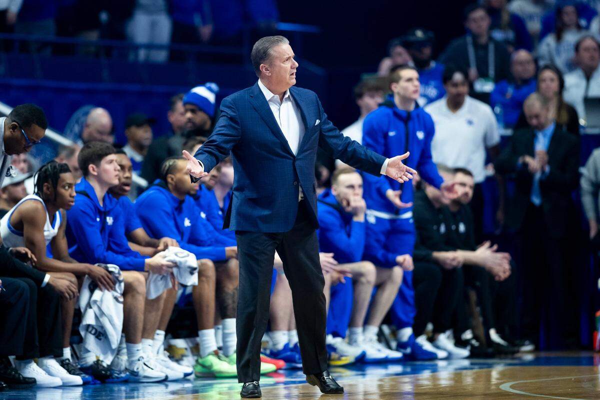 Kentucky basketball coach John Calipari reacts during his team’s game against Mississippi State on Wednesday night at Rupp Arena. UK won the SEC contest, 90-77.