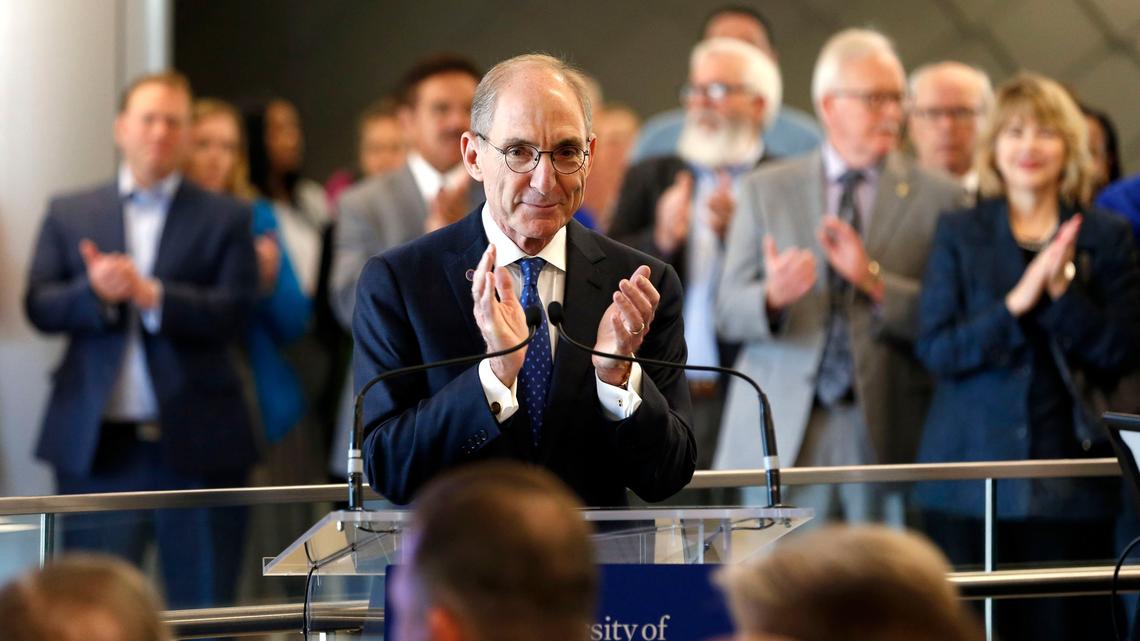 University of Kentucky President Eli Capilouto applauded during ceremony on April 30, 2018, at the new Gatton Student Center.