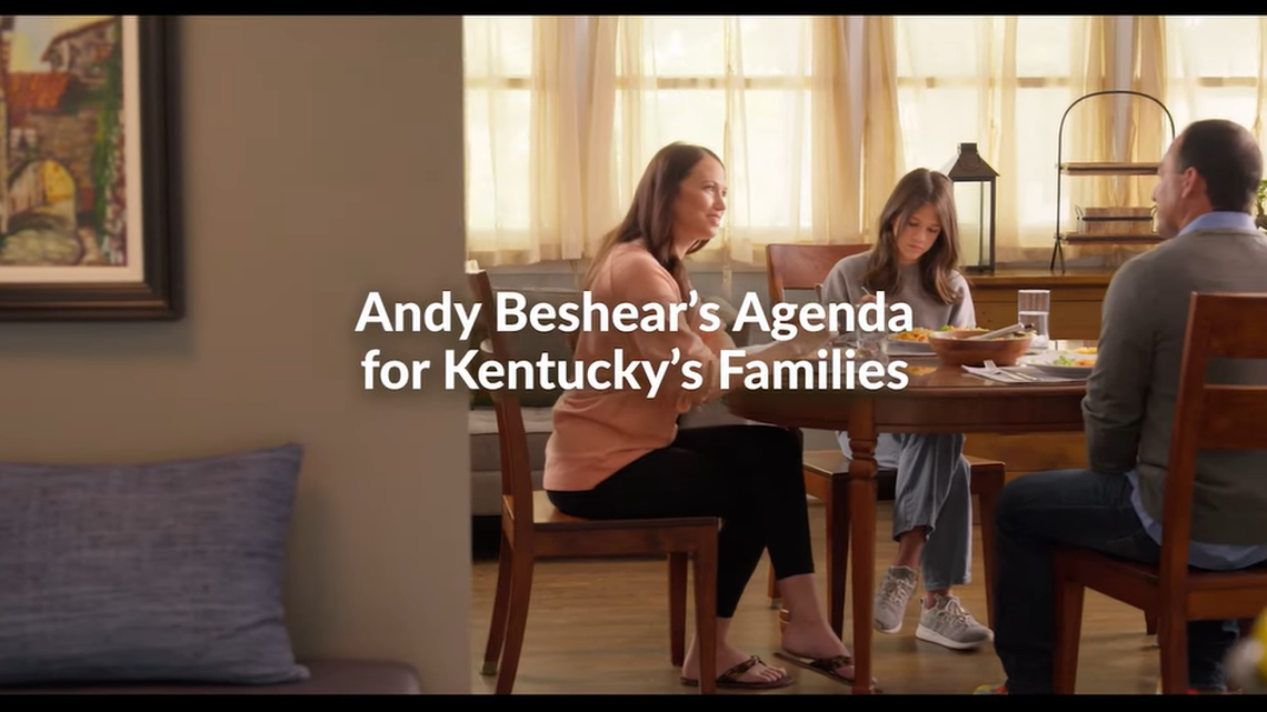 A screen grab of a new ad paid for by the conservative American Principles Project political action committee that claims Kentucky Gov. Andy Beshear and Democrats want to remove transgender children from their homes if their family members question their gender identity.