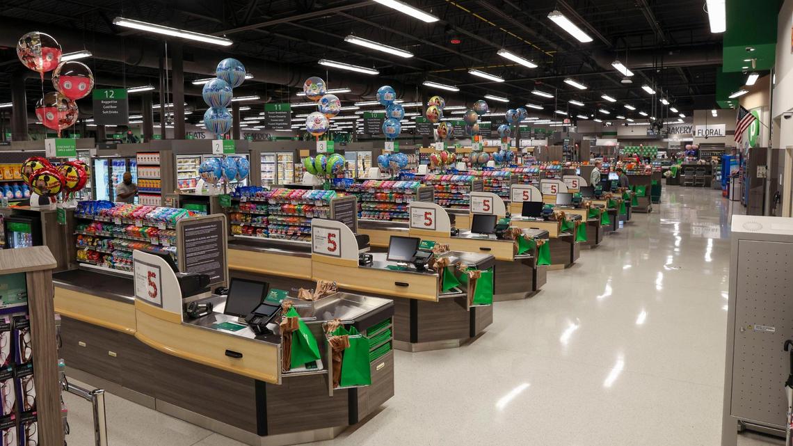 Shopping aisles inside Publix Super Market during a sneak peek of Lexington’s first Publix grocery store, March 3, 2025 in Lexington, Ky. The supermarket is an employee-owned chain based in Florida. The 46,791-square-foot store at 1952 Stockton Way will have drive-thru pharmacy and an adjacent liquor store.