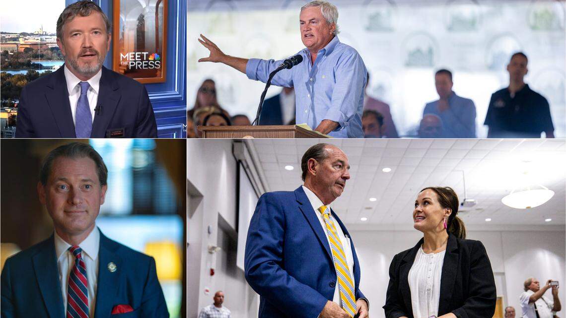 (Clockwise from top left) Rep. Thomas Massie, Rep. James Comer, Lt. Gov. Jacqueline Coleman and Rocky Adkins, Secretary of State Michael Adams