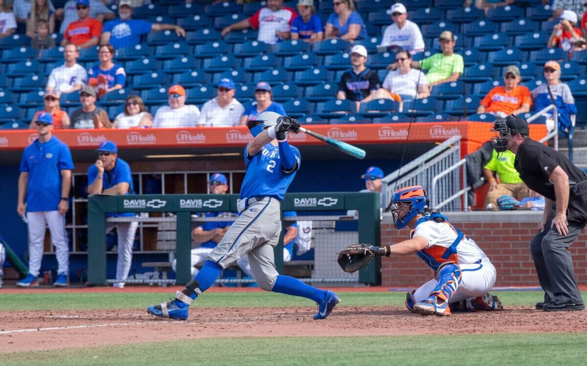 Kentucky infielder Mitchell Daly (2) with a RBI double against Florida in the top of the fifth inning, Friday, May 10, 2024, at Condron Family Ballpark in Gainesville, Florida. The Gators lost 12-11 in extra innings. [Cyndi Chambers/ Gainesville Sun] 2024
