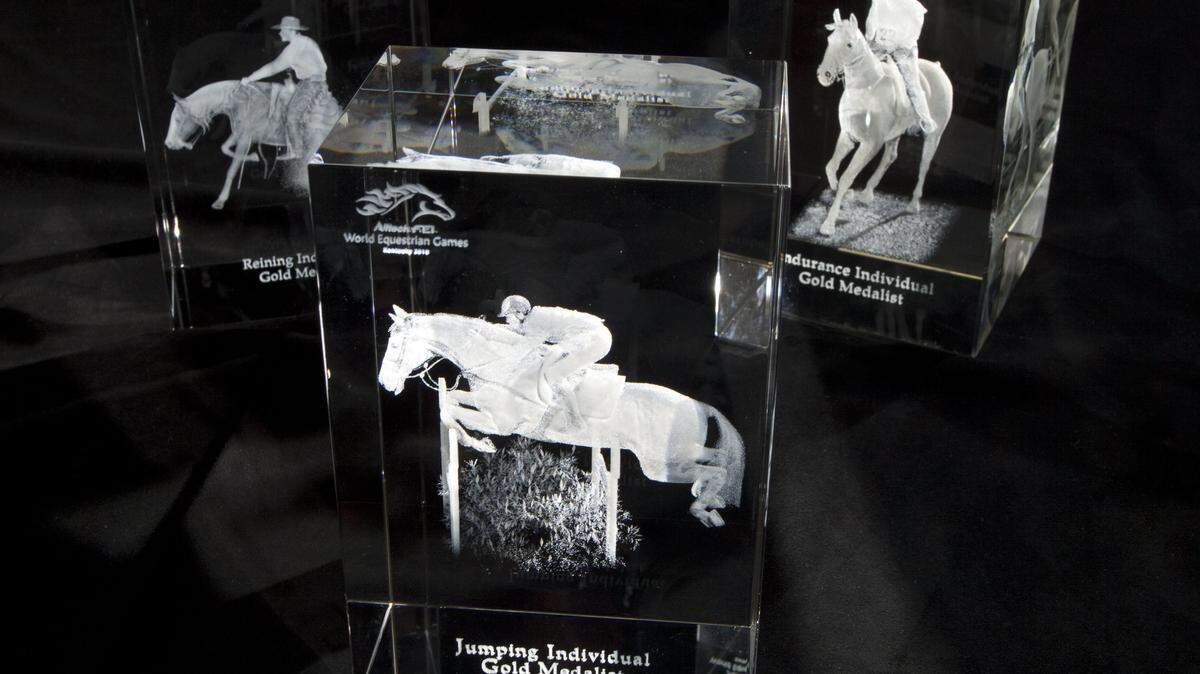 These crystal trophies and others will be presented to individual winners in the World Equestrian Games.