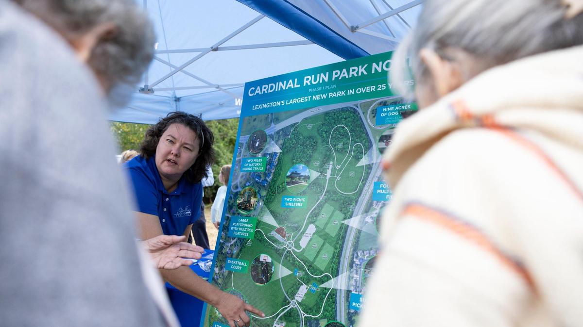 Mayor Linda Gorton and members of the city council break ground for Cardinal Run North Park in Lexington, Ky, Wednesday, October 11, 2023. The land for Cardinal Run North Park was bought in 1997 and will have 137 acres.