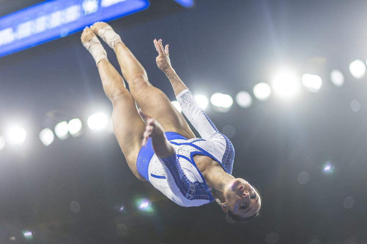 Kentucky’s Isabella Magnelli competes in the floor exercise during the Wildcats’ Excite Night meet against Auburn at Memorial Coliseum on Jan. 31.