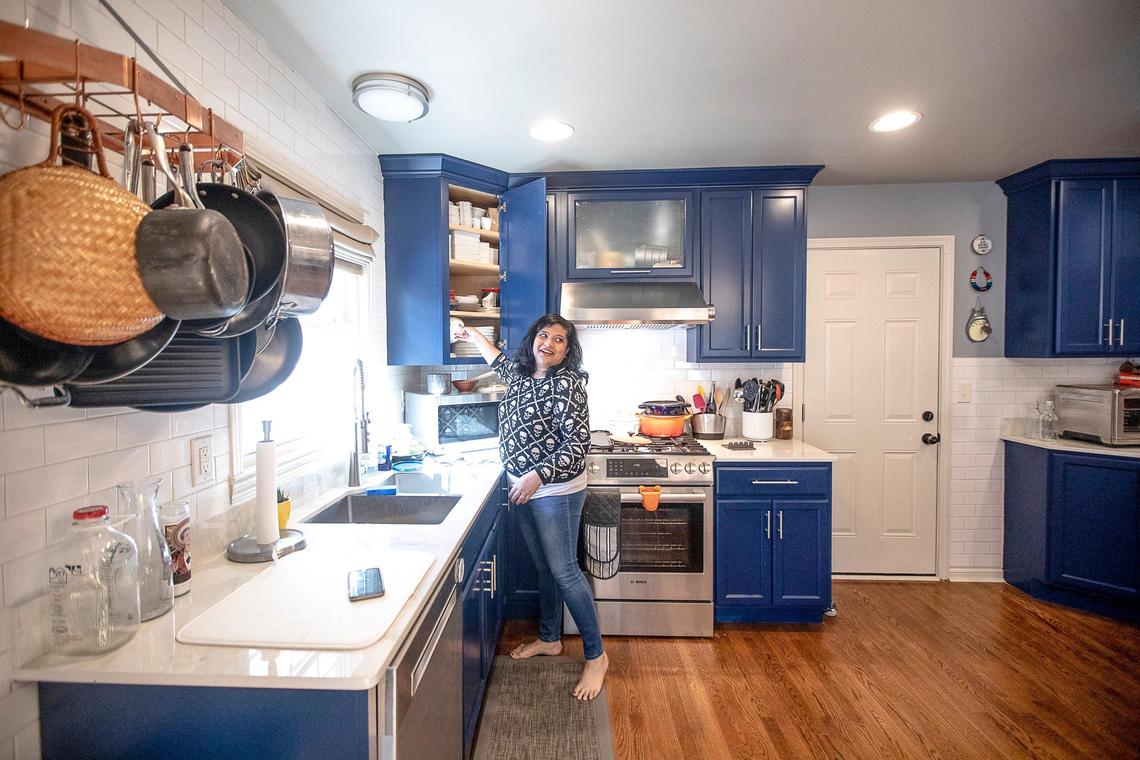 Samantha Fore works in her kitchen at her home in Lexington. Although she’s won acclaim for her Sri Lankand-meets Southern cuisine, she doesn’t have her own restaurant.