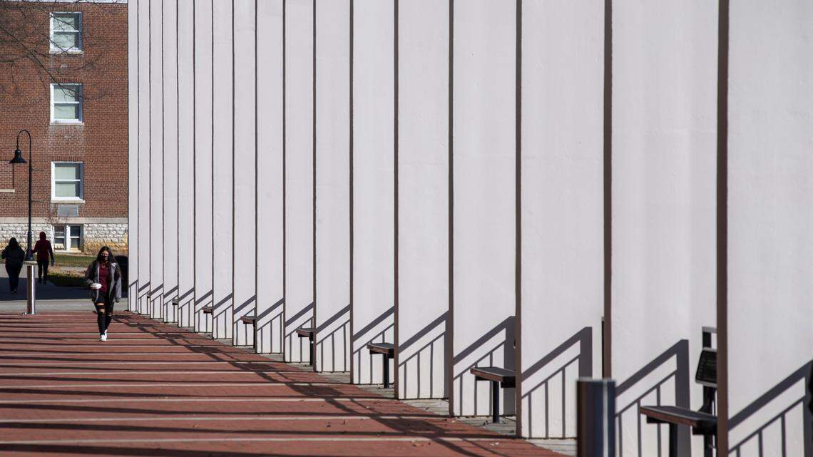 Students make their way through Eastern Kentucky University’s campus during the first week of classes in Richmond, Ky., Wednesday, January 20, 2021. Students returned to classes during the COVID-19 pandemic while vaccines started to be distributed.