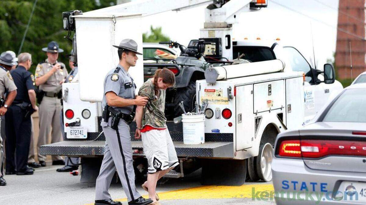 Police made an arrest in Lexington after pursuit of a bucket truck on Friday, July 3, 2015.
