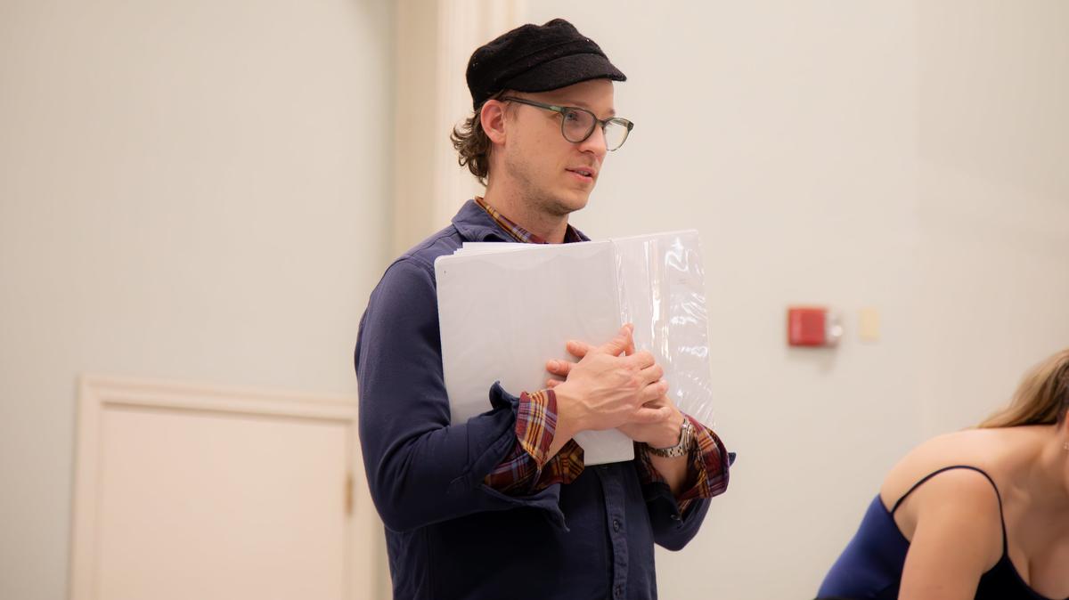 Cellist Ben Sollee prepares to rehearse with the Lexington Ballet for their special performance.
