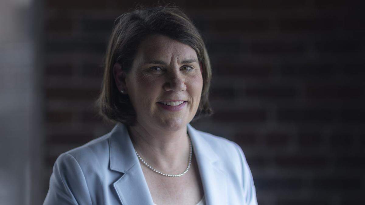 Amy McGrath, a Democrat running for the U.S. Senate, is photographed at the Lexington Herald-Leader office in Lexington, Ky., on Thursday, April 2, 2026.