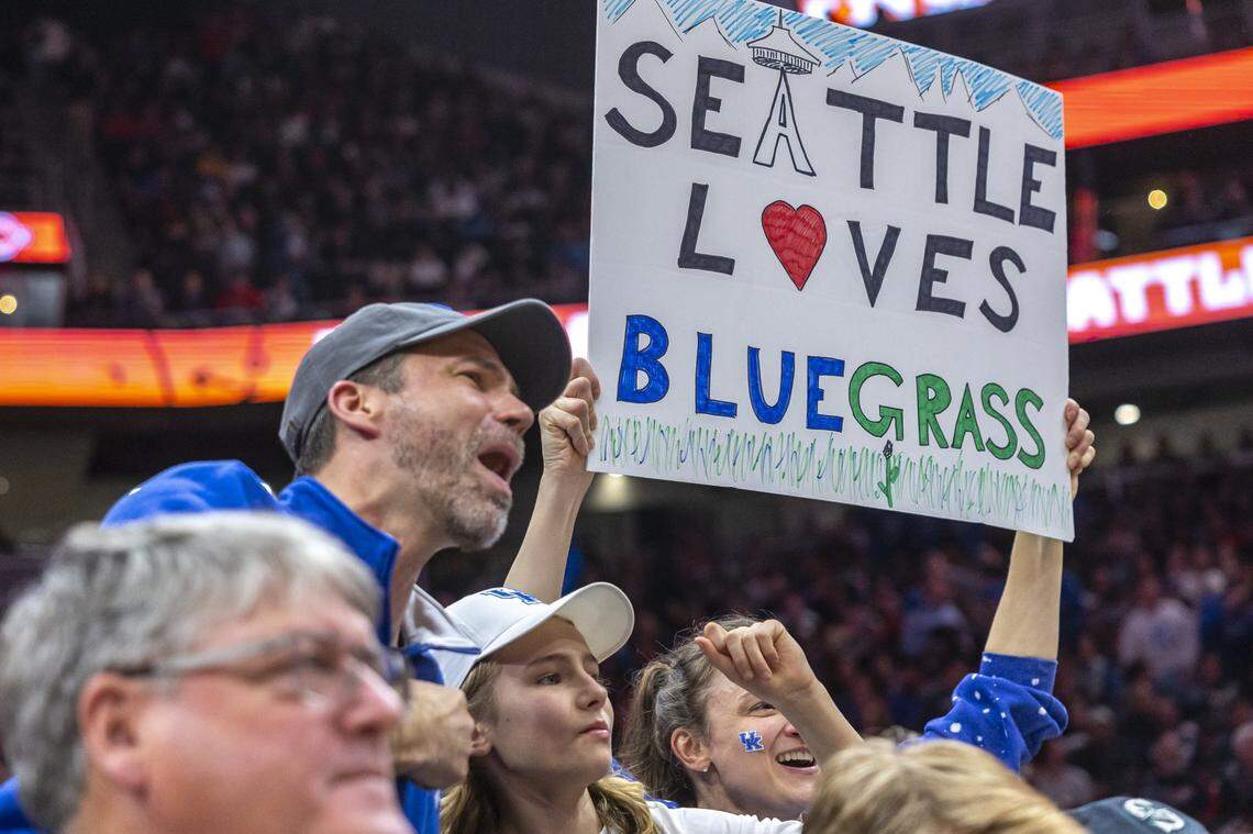 Kentucky fans made their presence known at Climate Pledge Arena in Seattle on Saturday night. As the Wildcats built a lead in overtime, chants of “Go Big Blue” rang out in a venue almost 2,500 miles from Lexington.