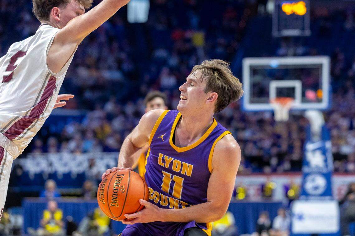 Kentucky Mr. Basketball and University of Kentucky signee Travis Perry (11) helped spark a comeback from seven points behind in the fourth quarter as the Lyons moved on to the second round.