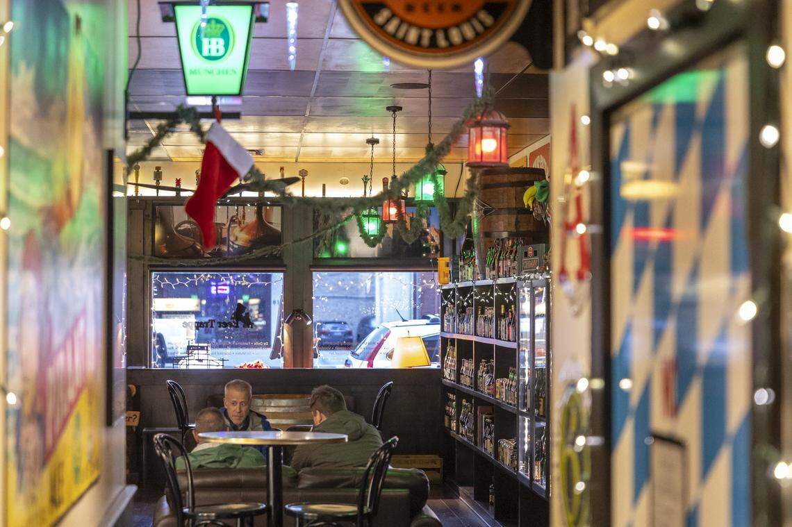 The Beer Trappe, at 811 Euclid Ave. in Lexington, Ky., is decorated with Christmas lights, garland, stocking and other decorations. 