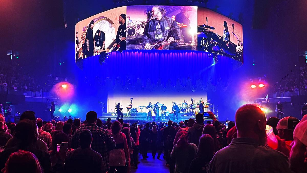 Fans of singer, rapper, and songwriter Jelly Roll applaud during performance at Rupp Arena on November 8, 2024, in Lexington, Ky.