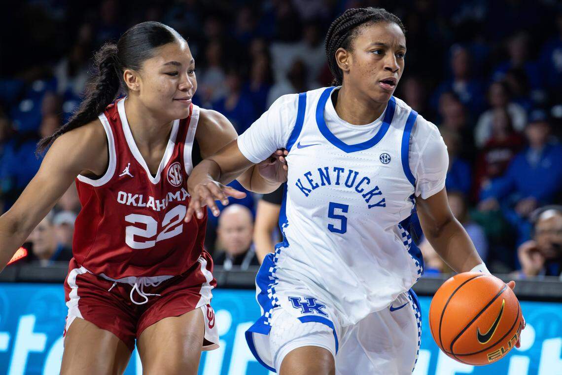 Kentucky point guard Tonie Morgan (5) set the school’s single-season women’s basketball assist record earlier this month. 