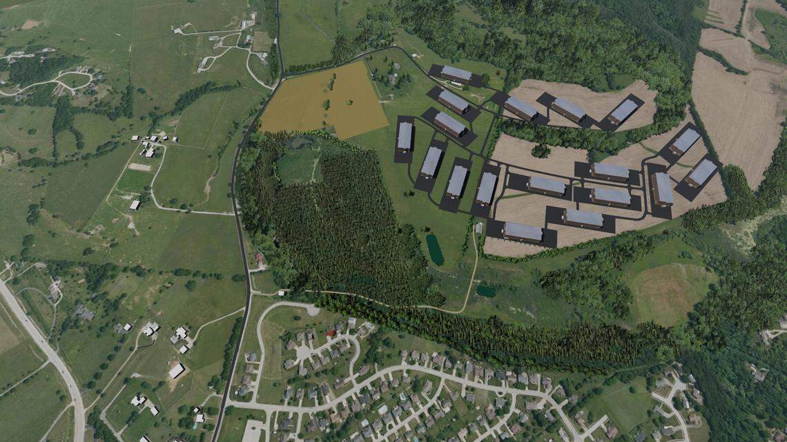 A concept rendering of the bourbon warehouse campus Buffalo Trace is seeking to build in the Peaks Mill area of Franklin County over the objections of some residents of the area.