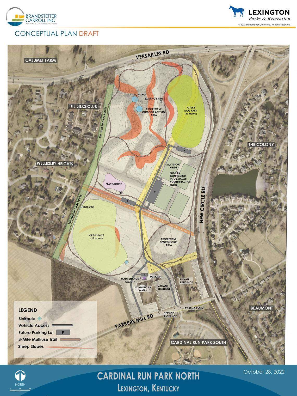 Preliminary designs for the new Cardinal Run North, a proposed 137-acre park off of Versailles Road, includes sport fields, a dog park, a playground and plenty of open space.
