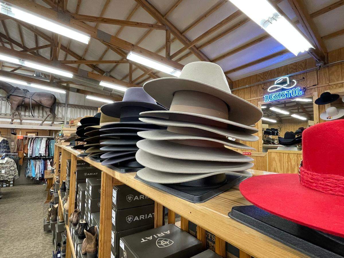 The Boot Store sells and shapes a wide selection of cowboy hats.