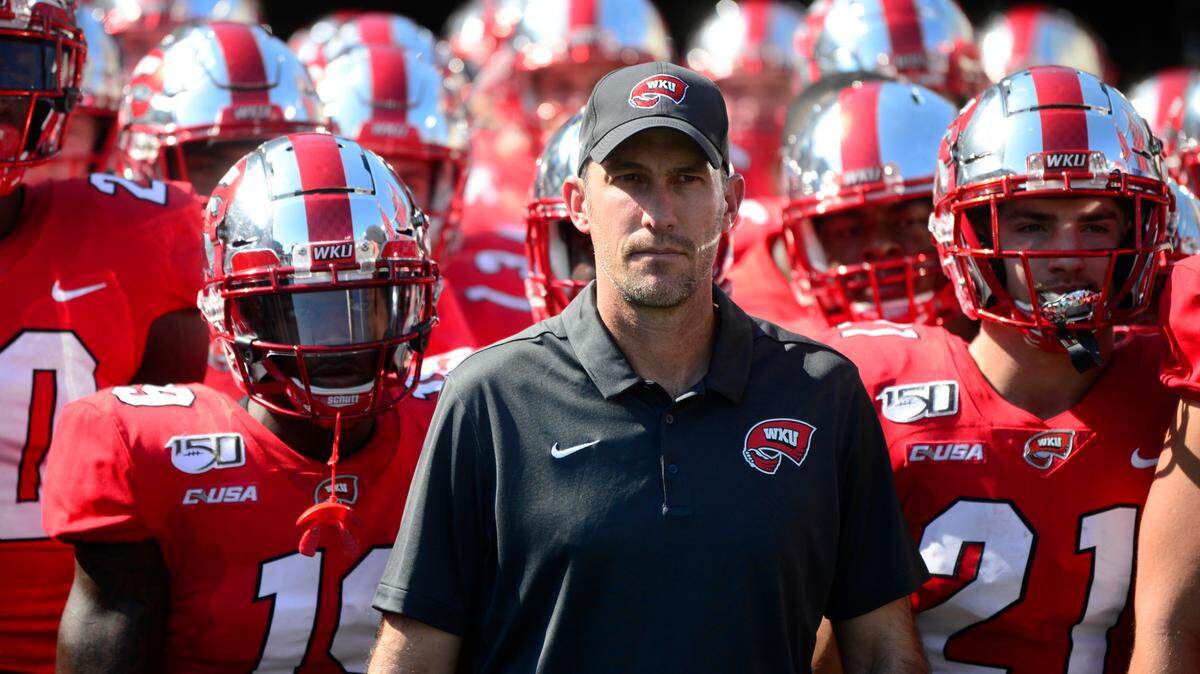 Western Kentucky head coach Tyson Helton leads his Hilltoppers against Austin Peay in the season opener on Saturday.