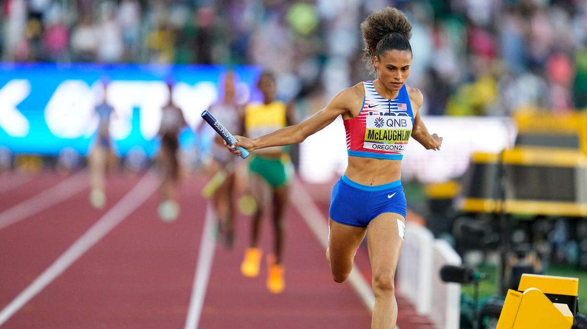 Former University of Kentucky star Sydney McLaughlin ran the anchor leg of the women’s 4-by-400-meter relay on Sunday night as the United States won the gold.