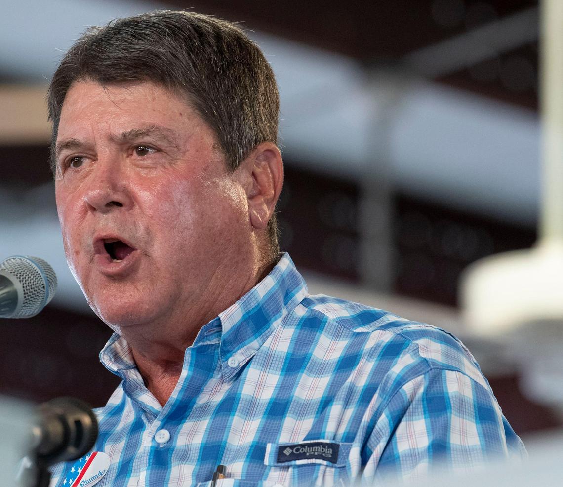 Democratic attorney general candidate Greg Stumbo speaks Saturday, August 3, 2019, during the St. Jerome Parish Picnic in Fancy Farm. Ky.