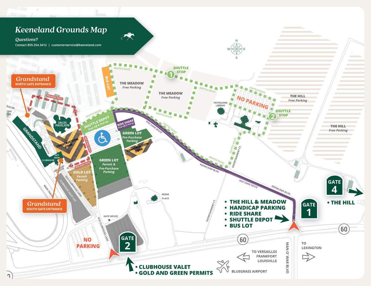 Keeneland has announced that paved row parking will require a paid permit this year due to construction. The Green and Gold lots will require parking permits. Handicap parking will remain free.