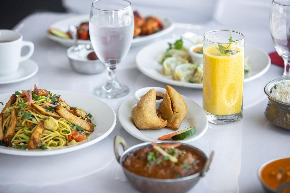 Vegetable samosas, center, at Everest Nepalese and Indian Cuisine at 1801 Alexandria Dr. In Lexington, Ky., on Tuesday, April 11, 2023.