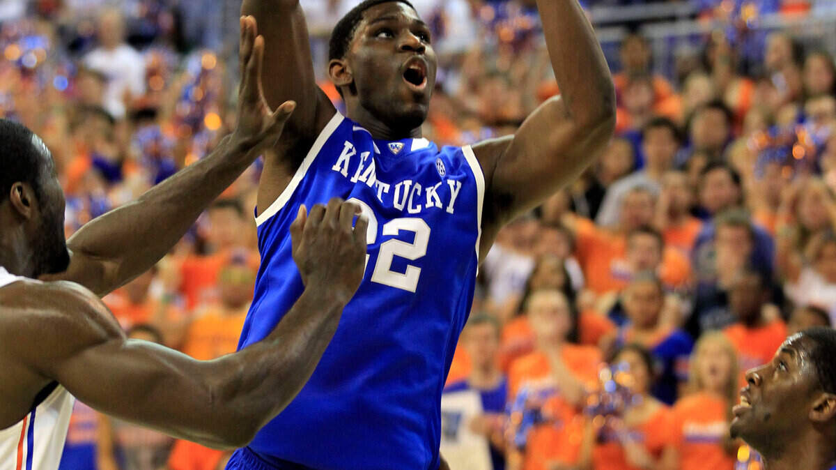 Kentucky forward Alex Poythress put up a shot against Florida in February. Poythress has decided to stay at Kentucky for his sophomore year, and he said recently, "I got to prove that I'm not just potential." Photo by Charles Bertram | Staff