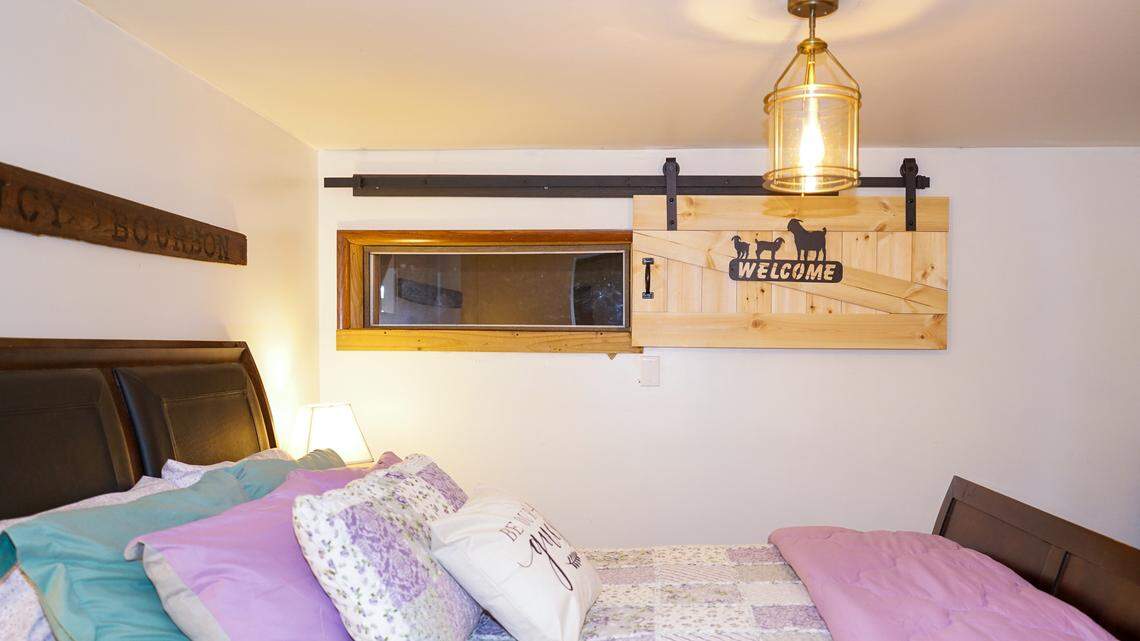 The Lavender Suite in the barn at Nicura Ranch has a window for watching the goats.