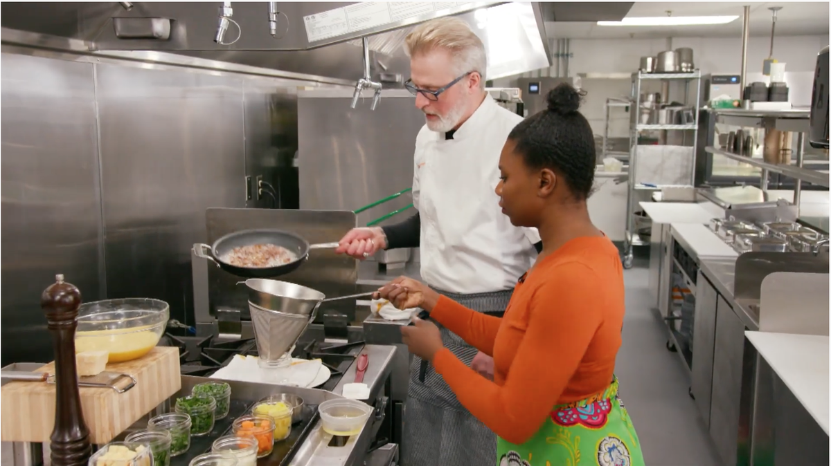 Ashley Smith and Marc Therren prepared a frittata from the new meal kits designed by the Keeneland chef using Black Soil KY ingredients. The meal kits are available at the Julietta Market.