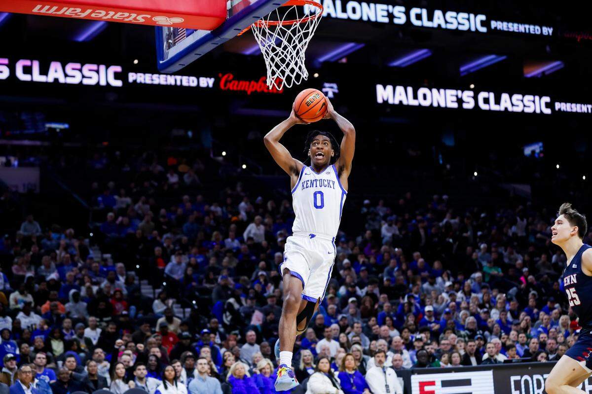 Kentucky freshman guard Rob Dillingham, who averages 14.1 points per game, is one of six double-figure scorers on the UK roster.