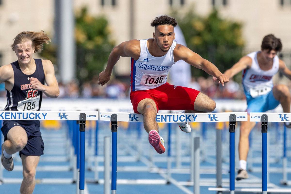 Jalen Lukitsch of Mercer County placed first in the boys’ 110-meter hurdles on Friday.