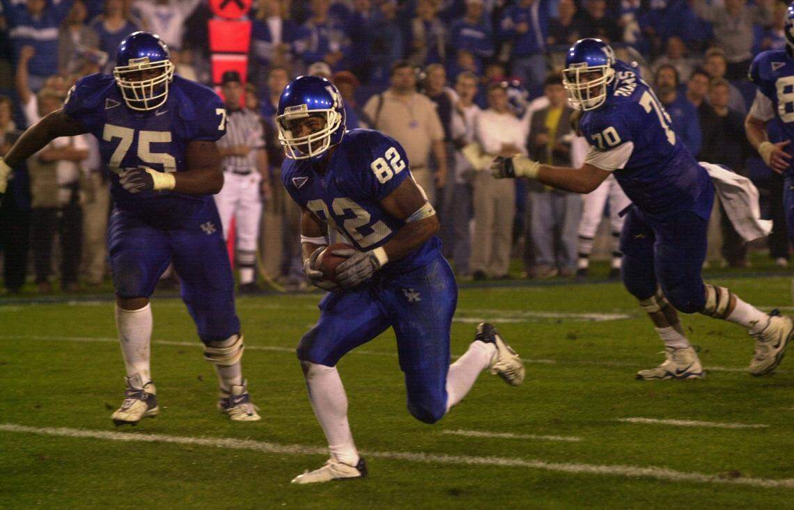 UK's Chris Bernard runs into the endzone to tie the Wildcats’ 2023 game against Arkansas. UK would go on to lose 71-63 in seven overtimes, one of college football’s longest-ever games.