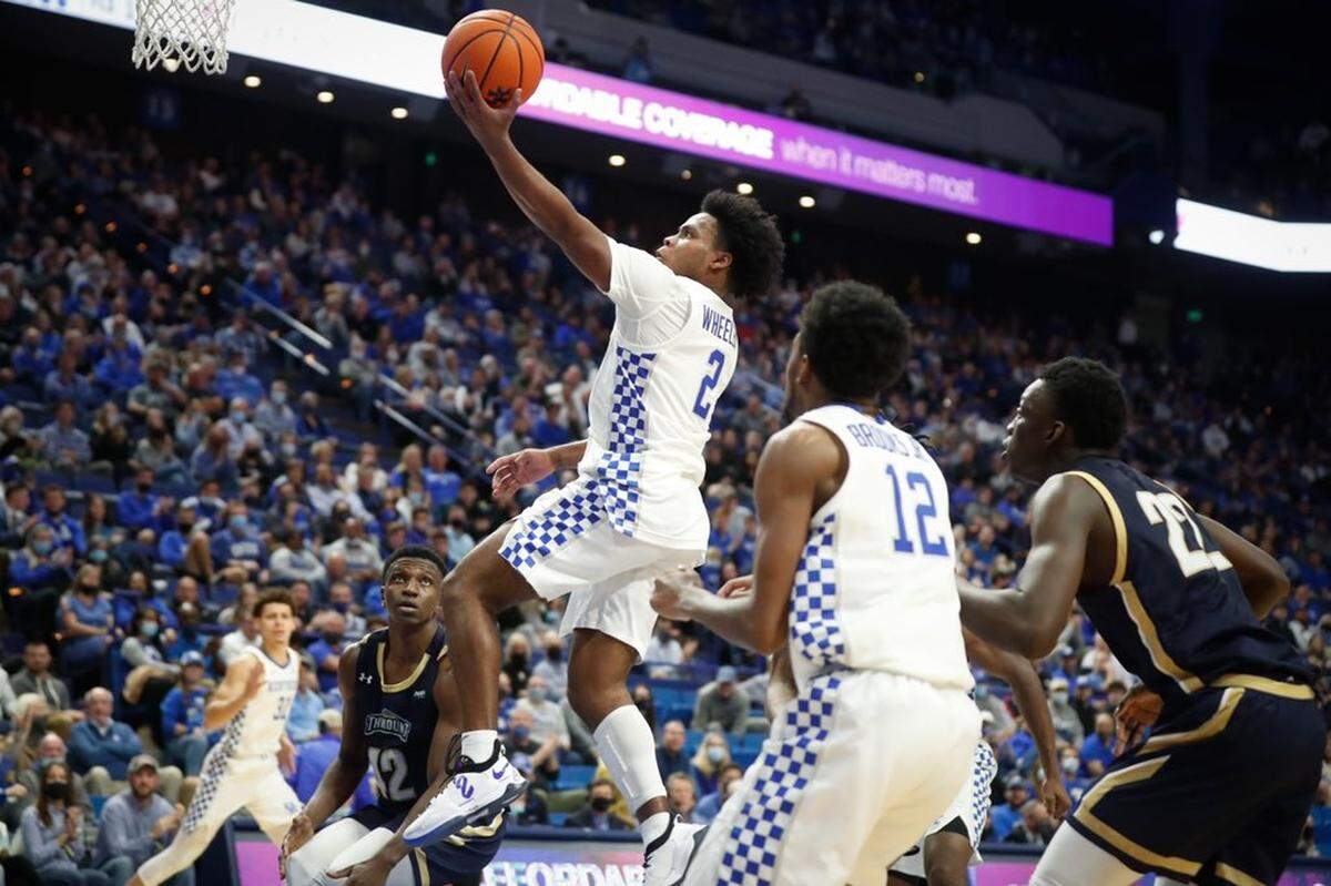 Sahvir Wheeler coasted to the basket in Kentucky’s victory against Mount St. Mary’s at Rupp Arena in Lexington, Ky., on Tuesday, Nov. 16, 2021.