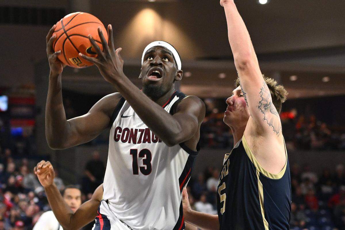 Gonzaga big man Graham Ike (13) has scored 20 points or more in seven of the Bulldogs’ past 12 games.