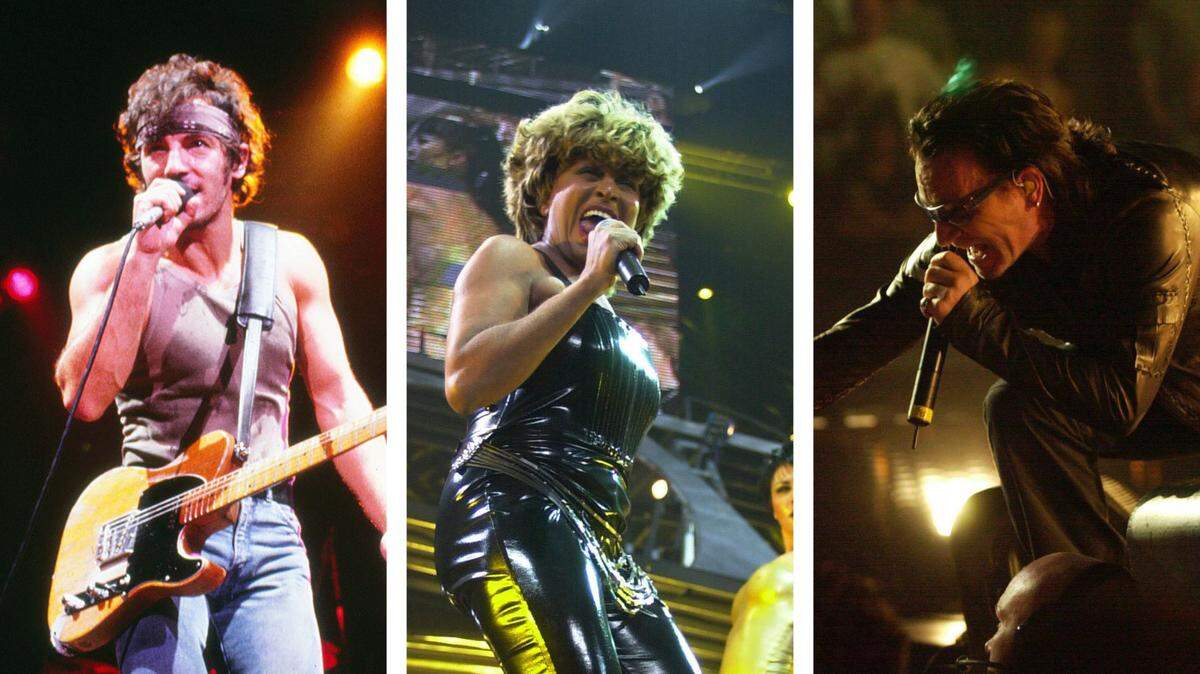 Lexington music critic Walter Tunis says from left, Bruce Springsteen, Tina Turner and Bono from U2 were three of the 10 unforgettable big acts that played Kentucky during the 40 years of concerts he has seen and reviewed for the Herald-Leader.