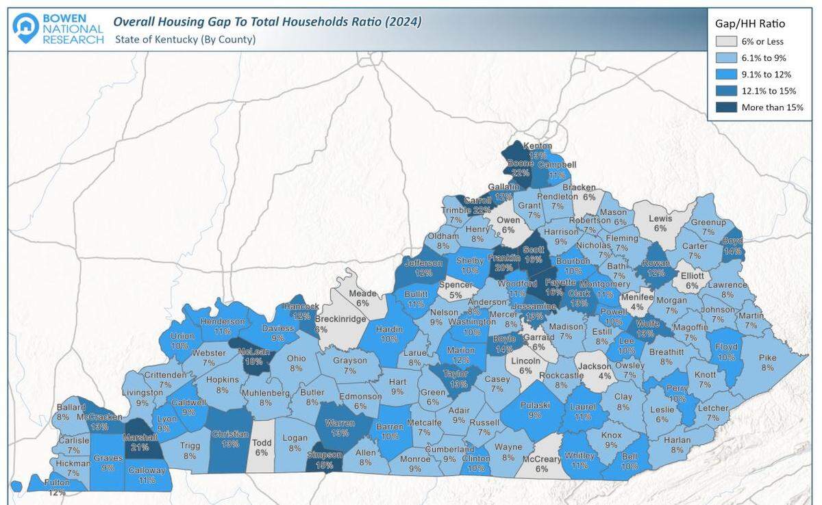 Kentucky has about 206,000 fewer housing units than it needs, with some counties in worse shape than others.