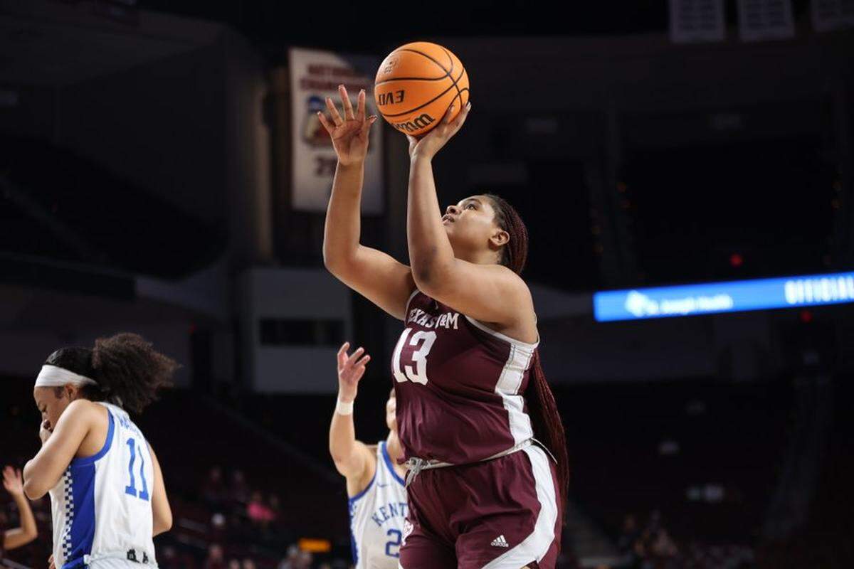 Jada Malone put up a shot against Kentucky during Thursday night’s game in College Station. The Texas A&M forward finished with eight points and four rebounds.