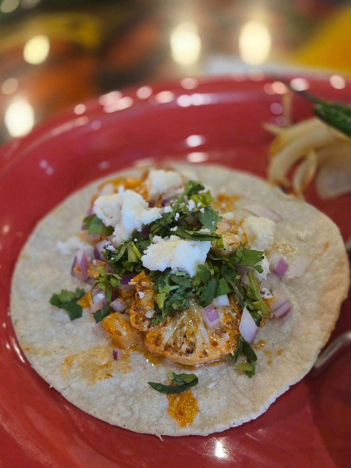 Papi’s in Chevy Chase will have the vegetarian offering Cauli-Roja, fire roasted seasoned cauliflower, chipotle sauce, red onion, fresh cilantro and queso fresco on a soft corn tortilla.