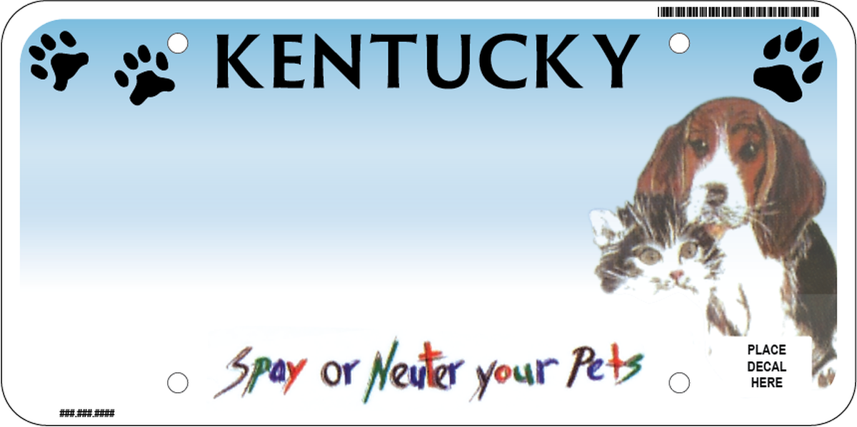 Kentucky’s current Spay and Neuter license plate design, which has stayed the same for more than 20 years.