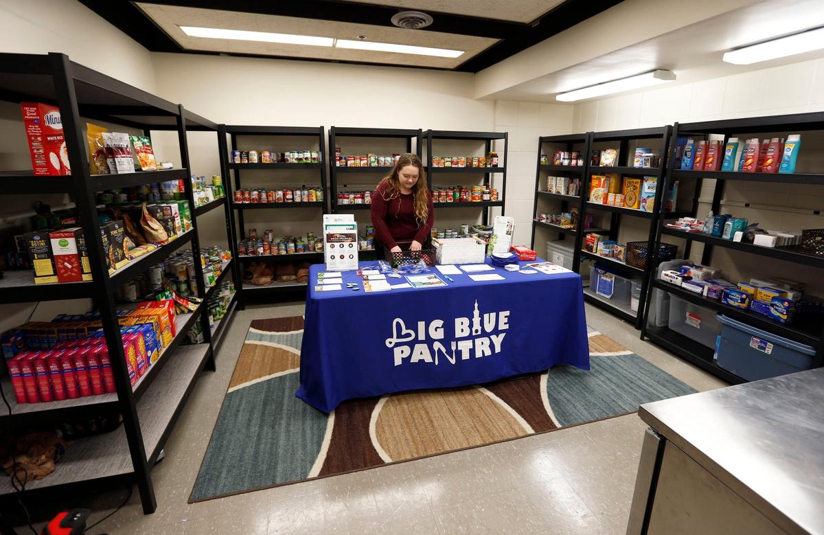 Adviser Melissa Horton worked Thursday morning in the Big Blue Pantry located in the basement of the White Hall Classroom Building on the University of Kentucky campus in Lexington. Students can come once a week to pick up food for free.