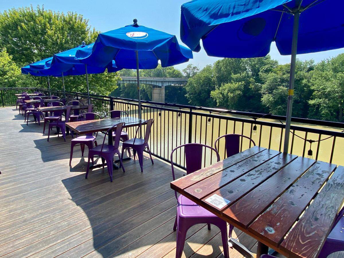 The patio and deck area at Frankfort’s Goodwood Brewing overlooks the Kentucky River.