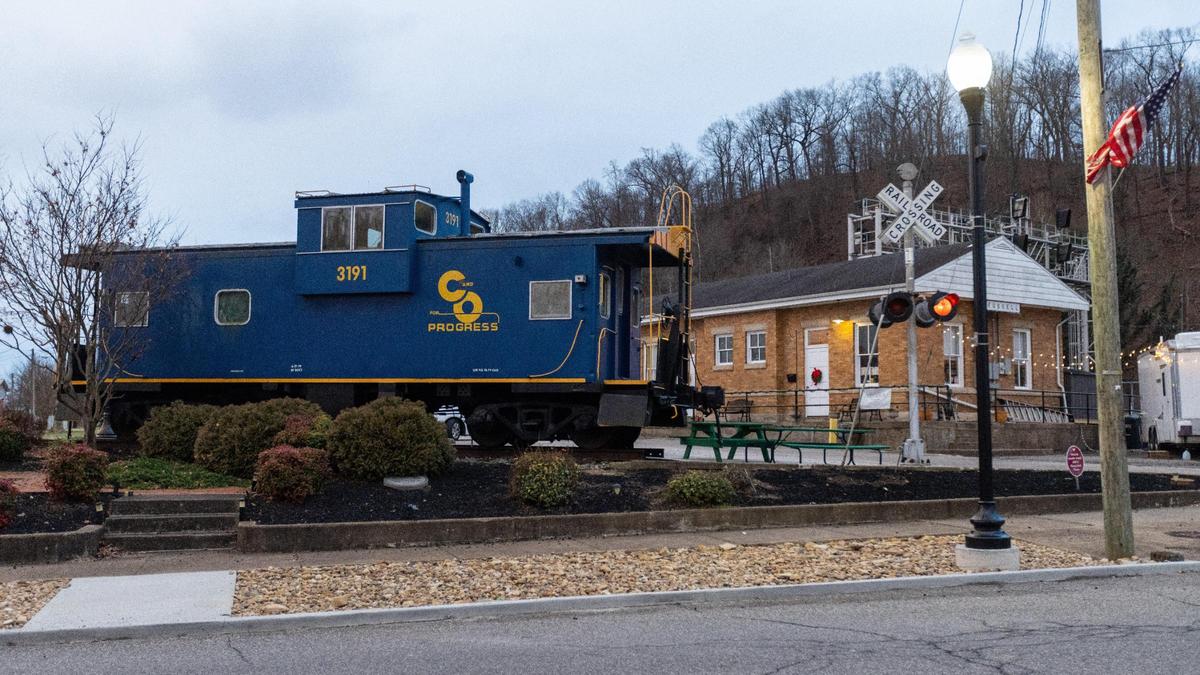 A train car sits outside Eridanus Brewing, January 13, 2022. Greenup County recently voted to go moist, allowing alcohol sales in Russell.