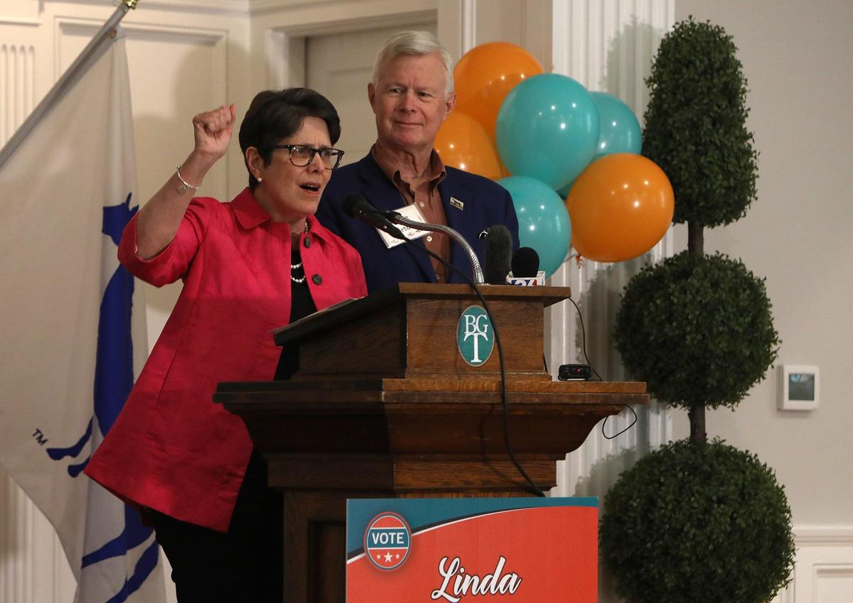 Linda Gorton spoke to supporters Tuesday evening after winning Lexington's mayoral primary.