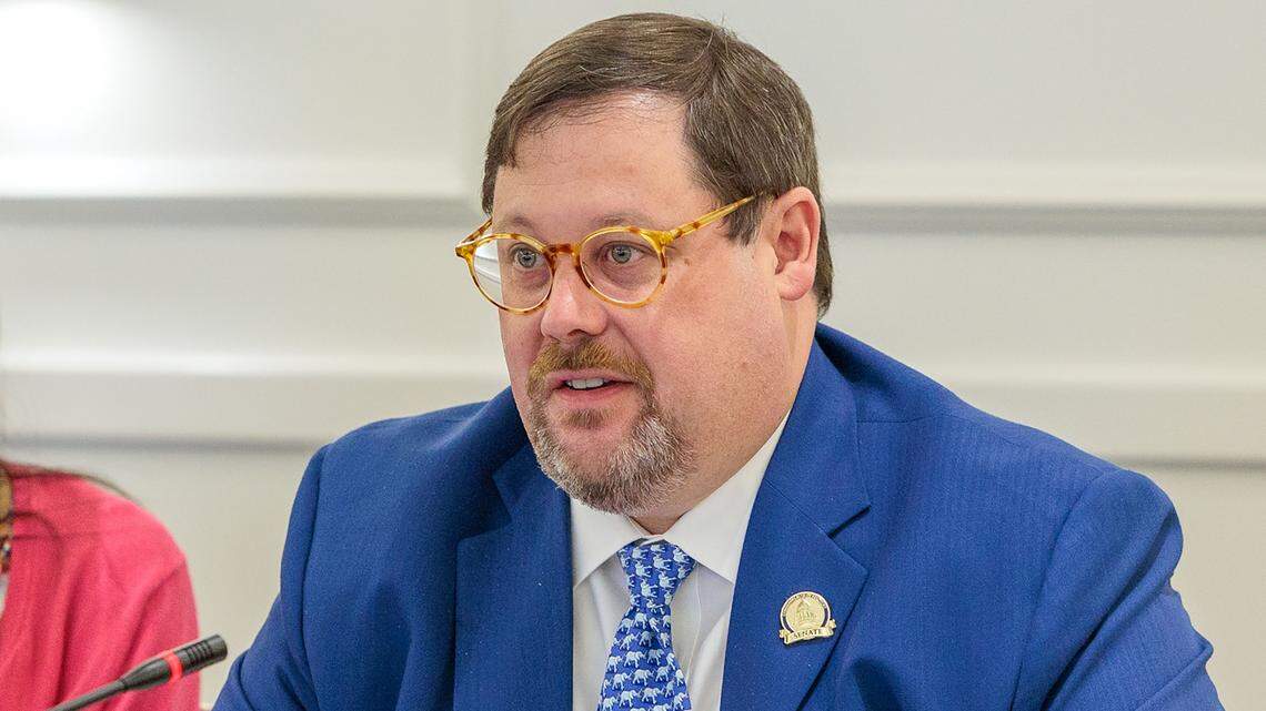 Sen. Phillip Wheeler, R-Pikeville, asks a question during a 2025 meeting of the Interim Joint Committee on Economic Development and Workforce Investment.